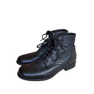 Frye Tyler Black Leather Combat Moto Lace Up Boots
